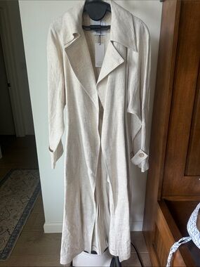 Mango Long 100% Linen Trench Coat in Natural Beige